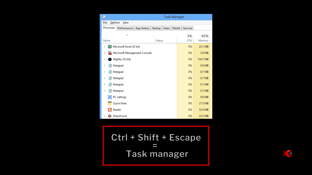 Task manager shortcut command.